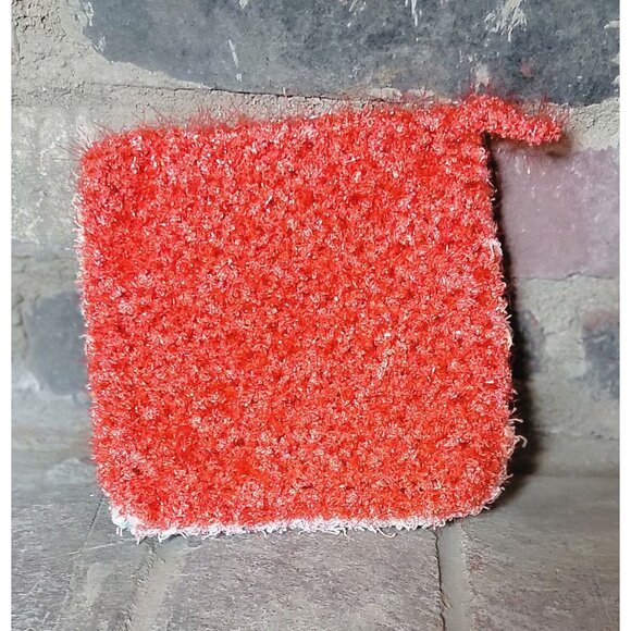 Sea foam green and coral shower scrubby - Picture 2 of 7